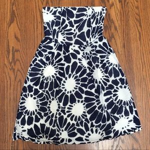 J. Crew Navy & White Strapless Embossed Dress